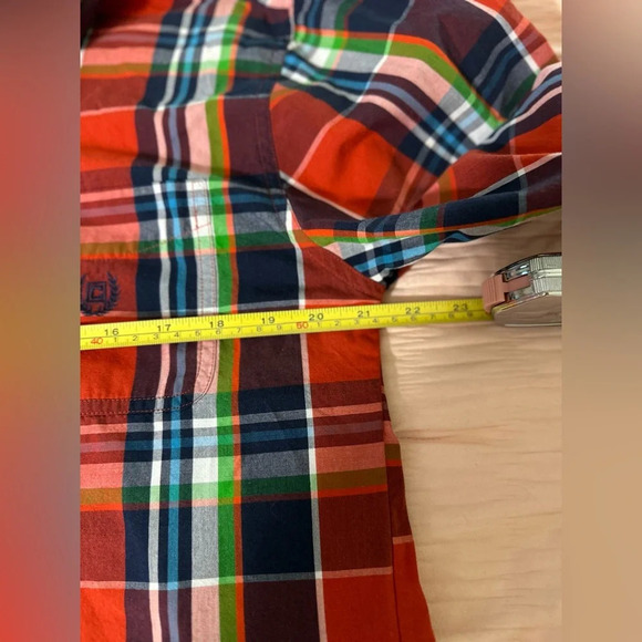 Chaps Plaid Button Down Size XL Orange Blue Mens Shirt - Picture 9 of 9